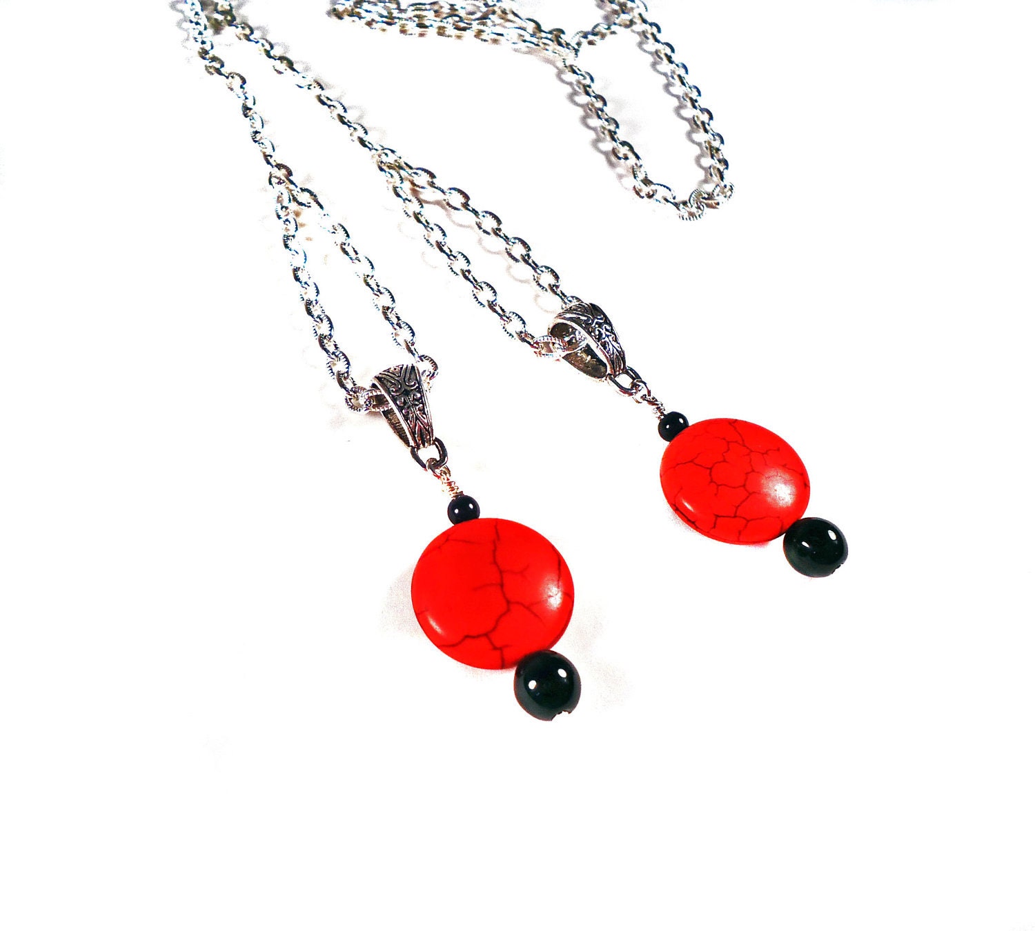 Long Cable Chain Red Coin Lariat - TinksTreasure