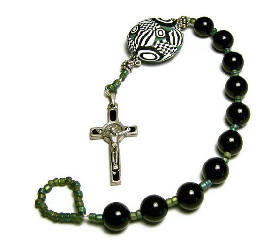 Catholic One Decade Unisex Rosary Chaplet Handmade Prayer Beads Everything Else Religious Black Agate Op Art