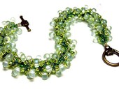Beaded Bracelet Beadweaving Handmade Seed Beads Drop Beads Spiral Pattern Jewelry Green Lime 8 1/2"  21.75 CM