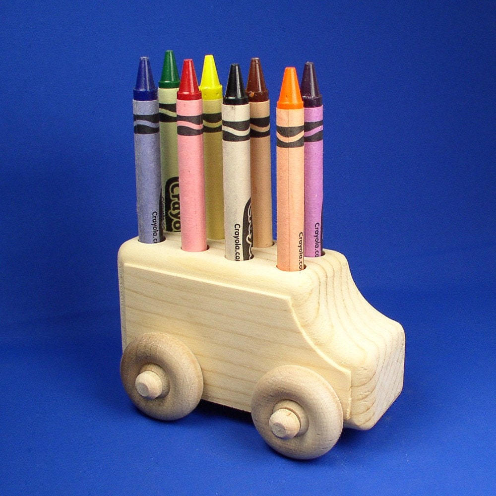 Bus Regular Crayon Holder / Wooden School Bus Crayon Caddy