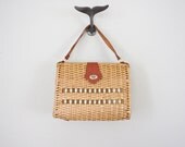 Vintage Purse // Wicker Brown Box Purse // Mid Century 1950s Handbag