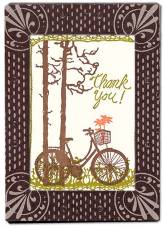 Bicycle with Flowers - Letterpress Thank You Cards - box set of ten