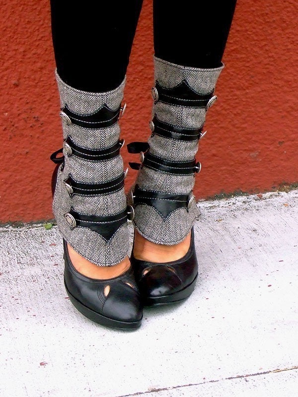 Lucia-Leather and Herringbone spats- Military style