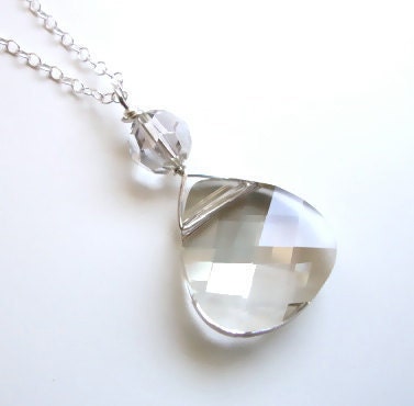Bridesmaid Jewelry - Swarovski Crystal Silver Shade Briolette Necklace