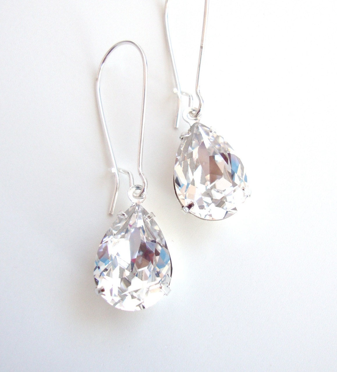 Wedding - Pear Clear Crystal Earrings - Bridal Jewelry - Evening