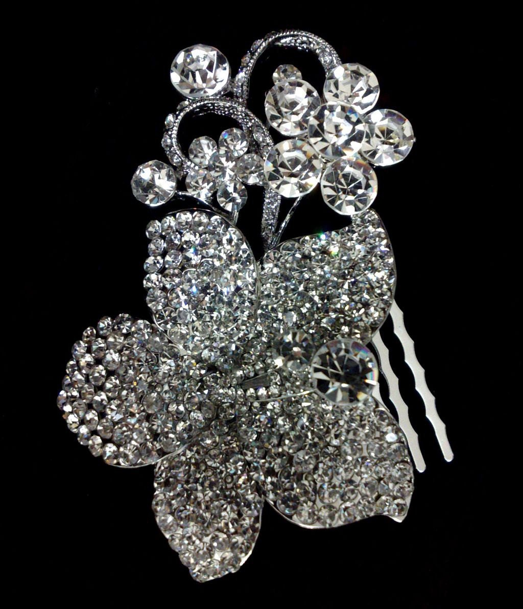 SALE - Flower Bridal Haircomb, Rhinestone Crystal Wedding Hair Jewelry, JARDIN