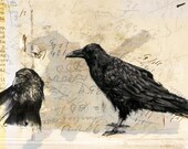 Notes on Crows - 8"x8" print of mixed media artwork