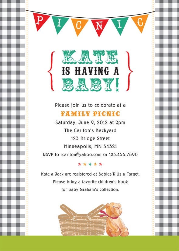 Gingham Picnic - Baby Shower Invitation. Option to Print