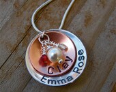 Family Hand Stamped Necklace - copper and silver cupped stack
