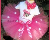 Hot Pink, Minnie Party Outfit ,Minnie with number,Theme Party,Minnie Birthday,Personalized, Birthday Tutu Set in Sizes 1yr thru 5yrs