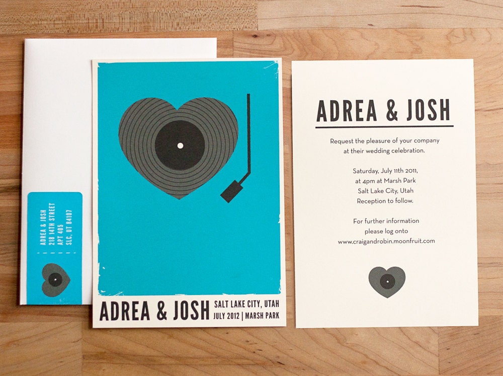 Vintage Wedding Invitation - Record Player Set