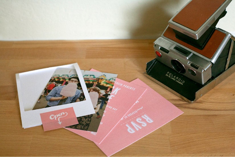 Wedding Invitation Set - Vintage Polaroid Wedding Invitation