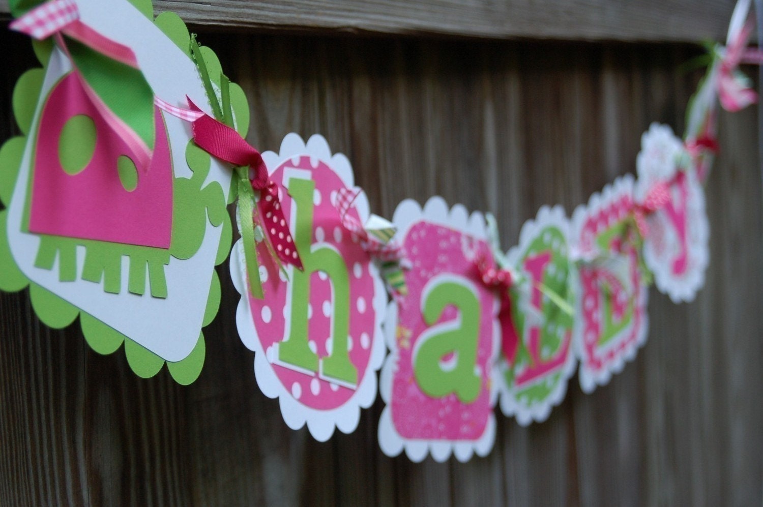 Cute Name Banner in Hot PInk & Lime Green with Hot Pink and Lime Ladybugs
