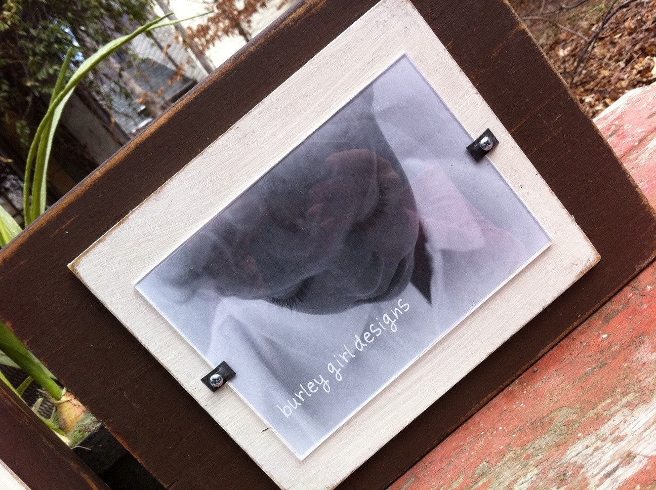 Wooden Chocolate Brown Frame with white Accents - holds 5x7 Picture