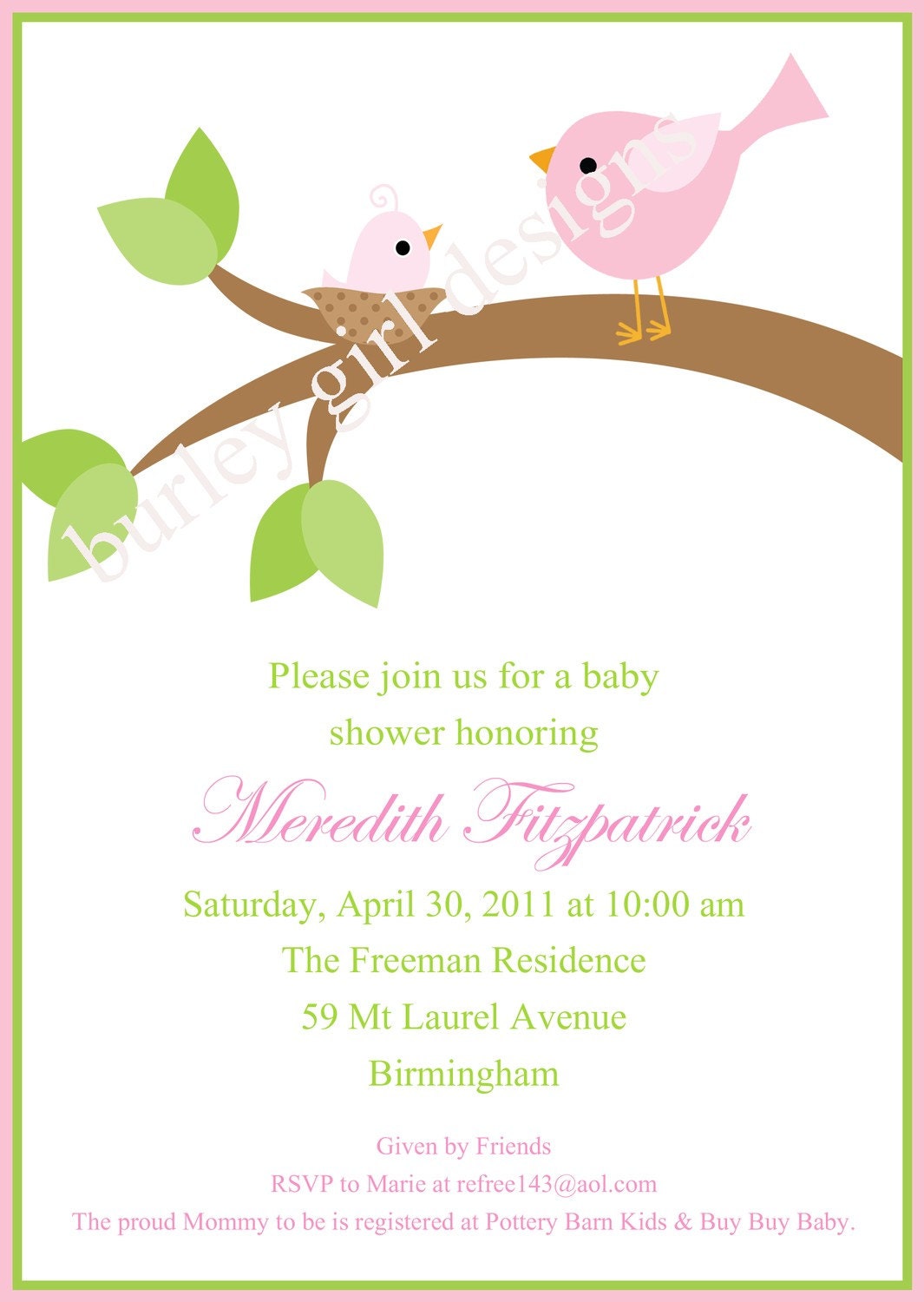 baby bird invitations