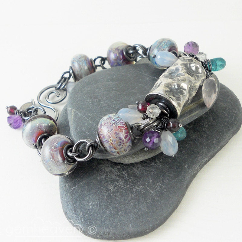 xX ON SALE Xx Bracelet sterling silver, lampwork and gemstones - Dance -