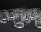12 Votive Holders . Hand Engraved Glass Candle Holders . 'Reaching Branches' . Wedding Decorations Take 15% OFF At Checkout