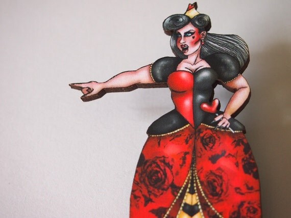 Queen of Hearts Alice in Wonderland Laser Cut Wood Brooch