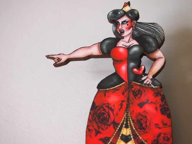 Queen of Hearts Alice in Wonderland Laser Cut Wood Brooch