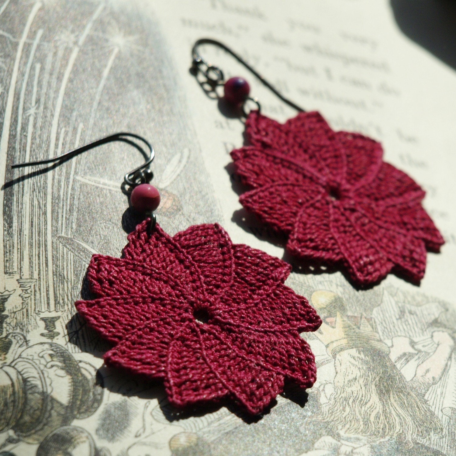 Navy Pier Crochet Earrings- Raspberry