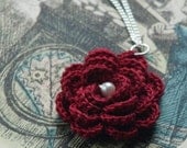 Hyde Park Crochet Flower Necklace-Burgundy