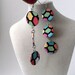 Triple circle dangle fabric earrings with retro print