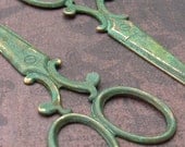 XL Scissor Charm, Hand Finished Verdigris Patina (CS1V)