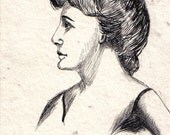 Original Vintage Early 1900's Ink Drawing 'The American Girl Queen" SIGNED BUSH