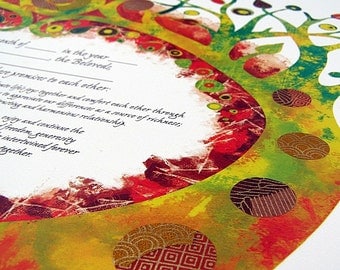 Warm Colors Pomegranate Trees Ketubah - Marrigage Contract perfect for a Summer or Fall wedding