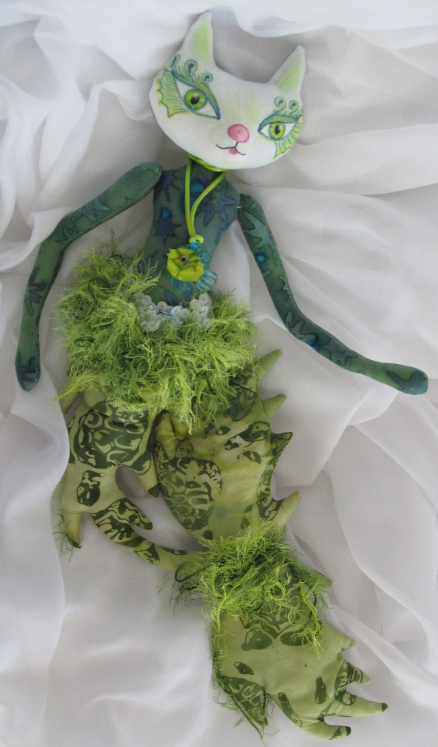 CATFISH, soft sculpture art doll, ooak, wall hanging