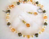 Natural Gemstone Necklace & Earrings Set - Green Garnet, Carnelian, Pearls, Crystals, Sterling Silver, GIFT for Her