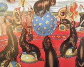 SEALS and Snake Charmer Vintage Circus Poster -  Poster Size Vintage Book Plate
