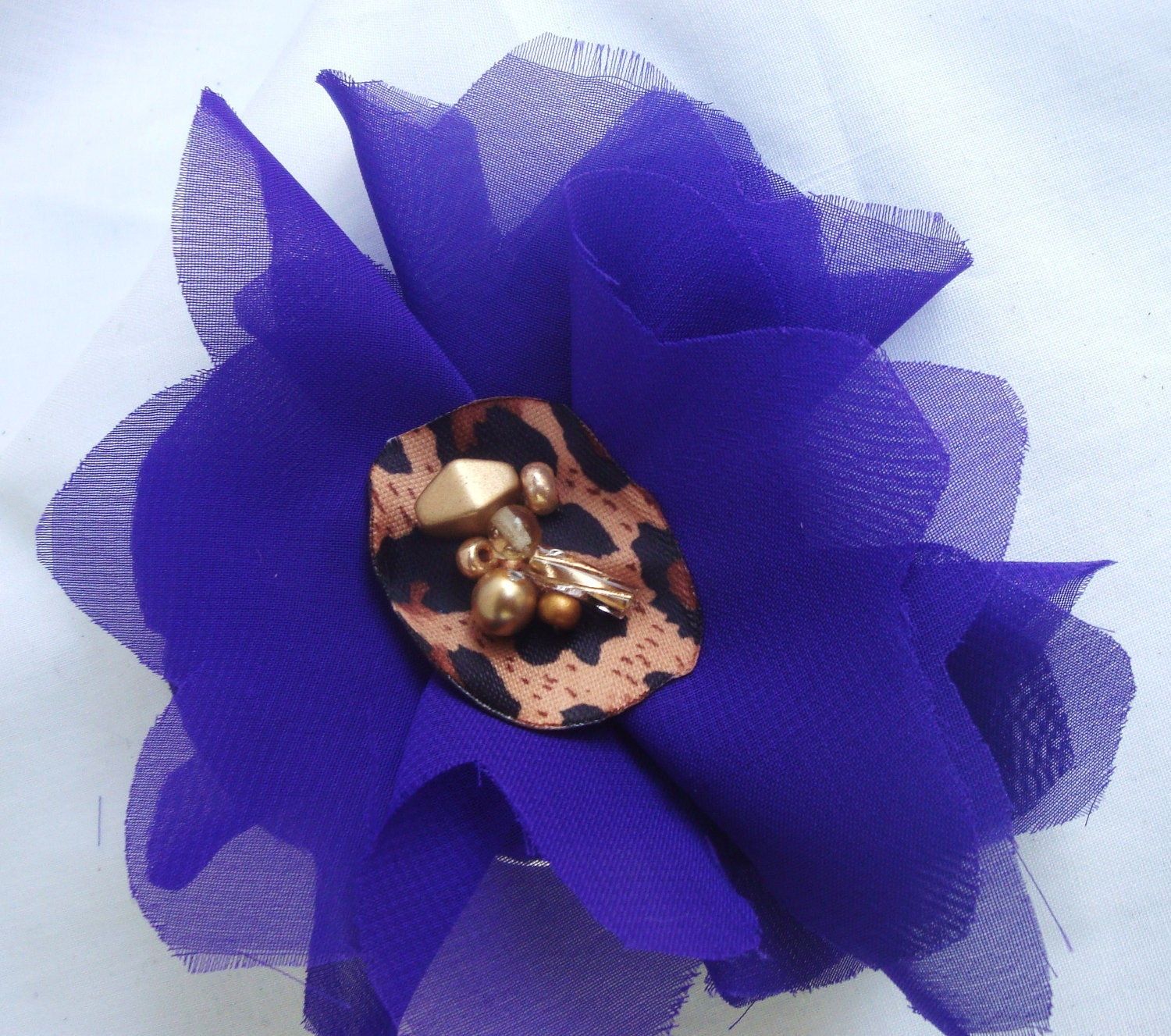 Wedding Hair Accessory - Bridesmaid Hair AccessoryChiffon Flower Fascinator-Hand Beaded and Leopard print Royal Flower