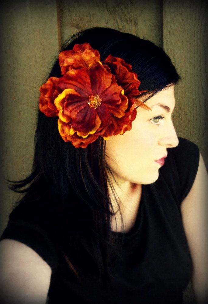 Flower and Feather Hair Accessory. Hand Beaded. Harvest Bliss