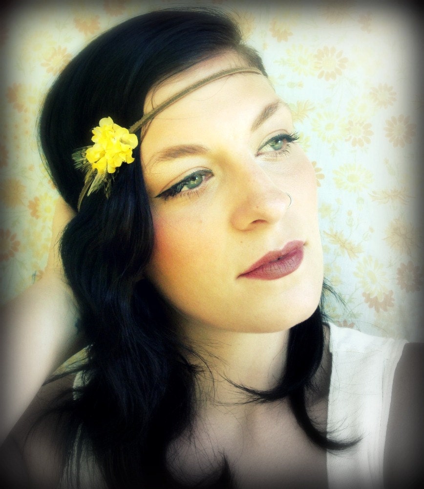 Wedding Hair Accessory - Bridesmaid Hair AccessoryFlower and Feather Headband -Sweetly Hippie
