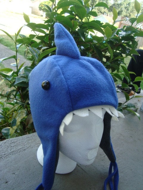 Shark Hat fleece earflap animal hat handmade in USA - MoonStoneDesigns
