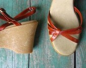 Vintage 1970s Wedge Sandals NEW Strappy 8