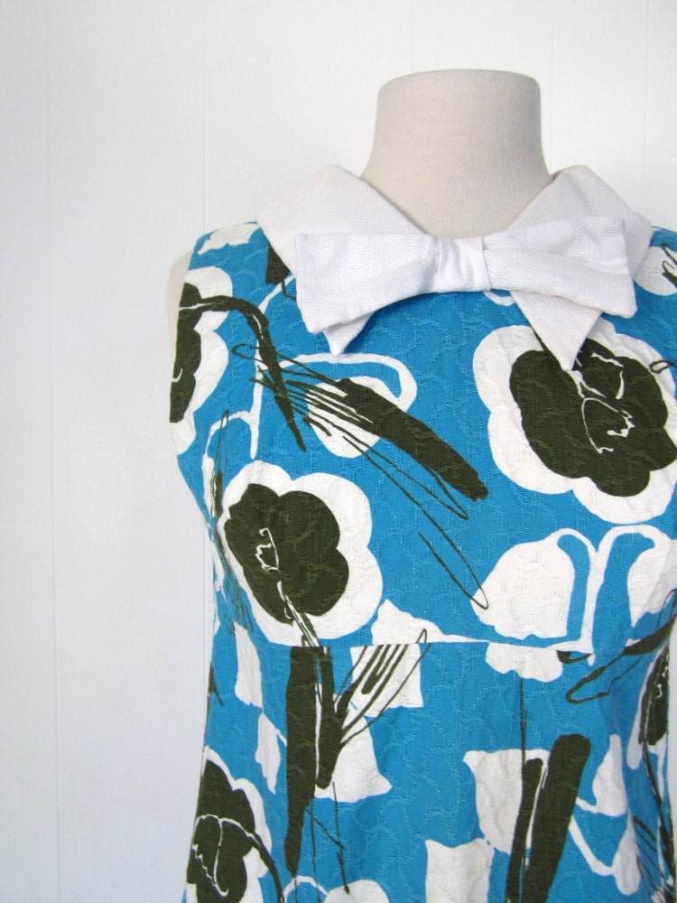 1960s Mod Dress / Bluebells and Bow / 60s Dress / S M
