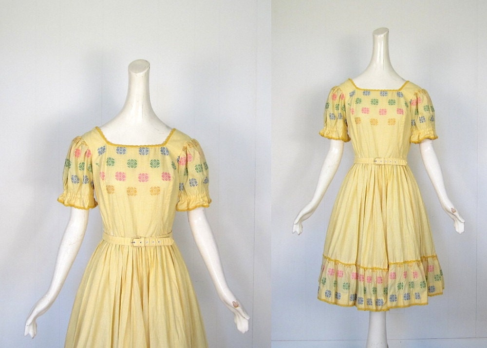 H Bar C 1950s Dress / Needlepoint Gingham / Western Swing Dress / 50s Dress / M