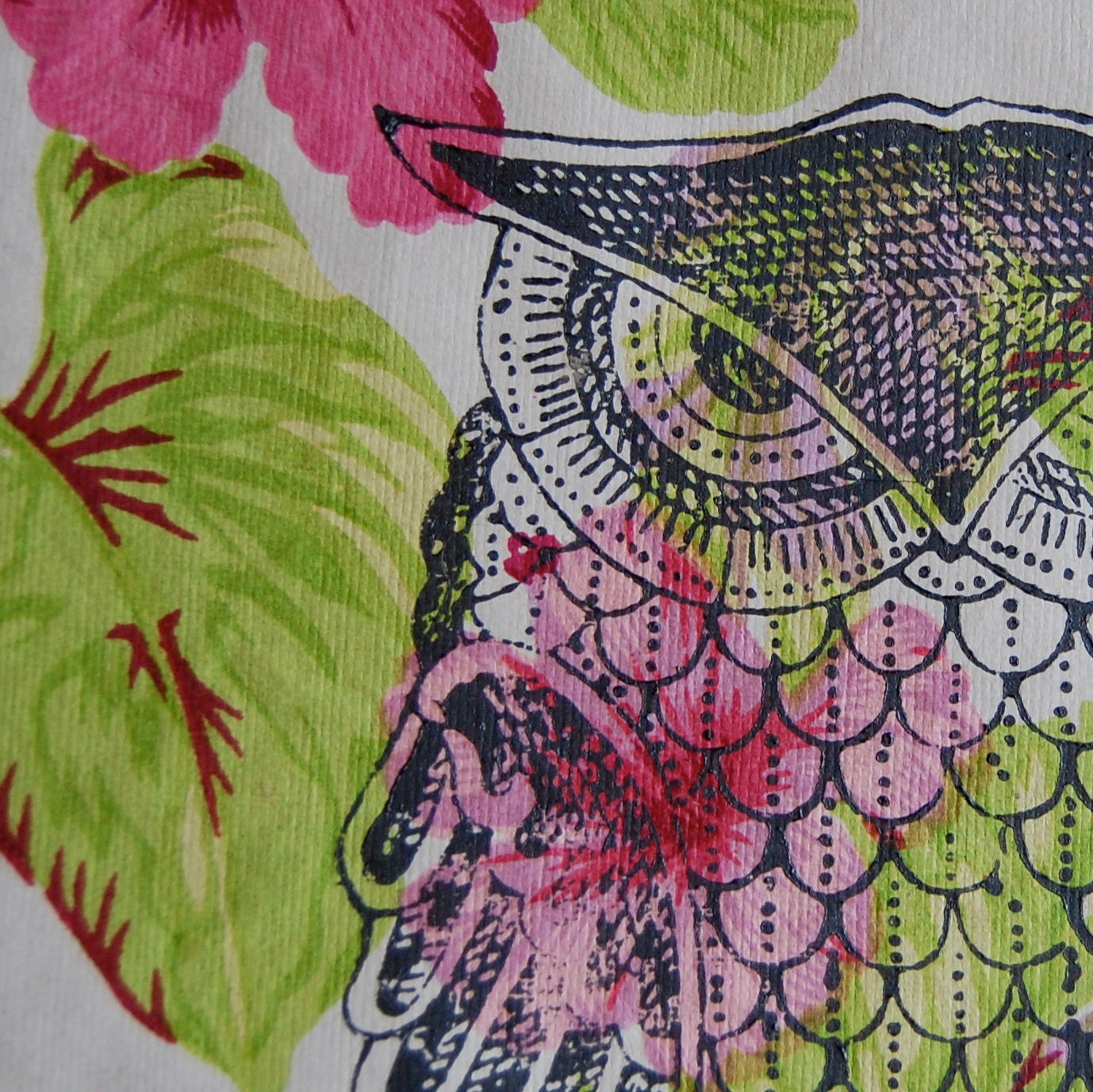 hand-printed owl, original, 11 x 14, NEW 2012 line
