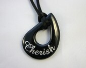 Silver Cherish Engraved Black Onyx Gemstone Pendant