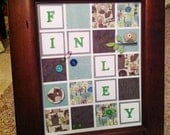 Baby Boy Woodland Creatures Blue, Gray, Green, Brown Owl Custom-Designed (What's in a Frame) Name Decor