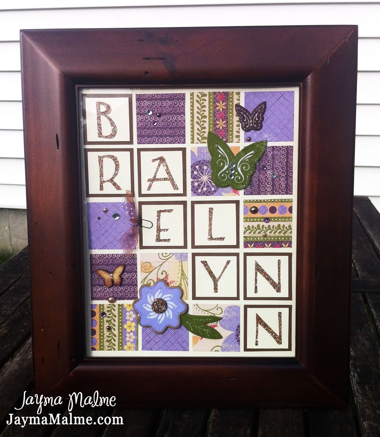 Baby Girl Purple and Brown Custom-Designed (What's in a Frame) Name Decor
