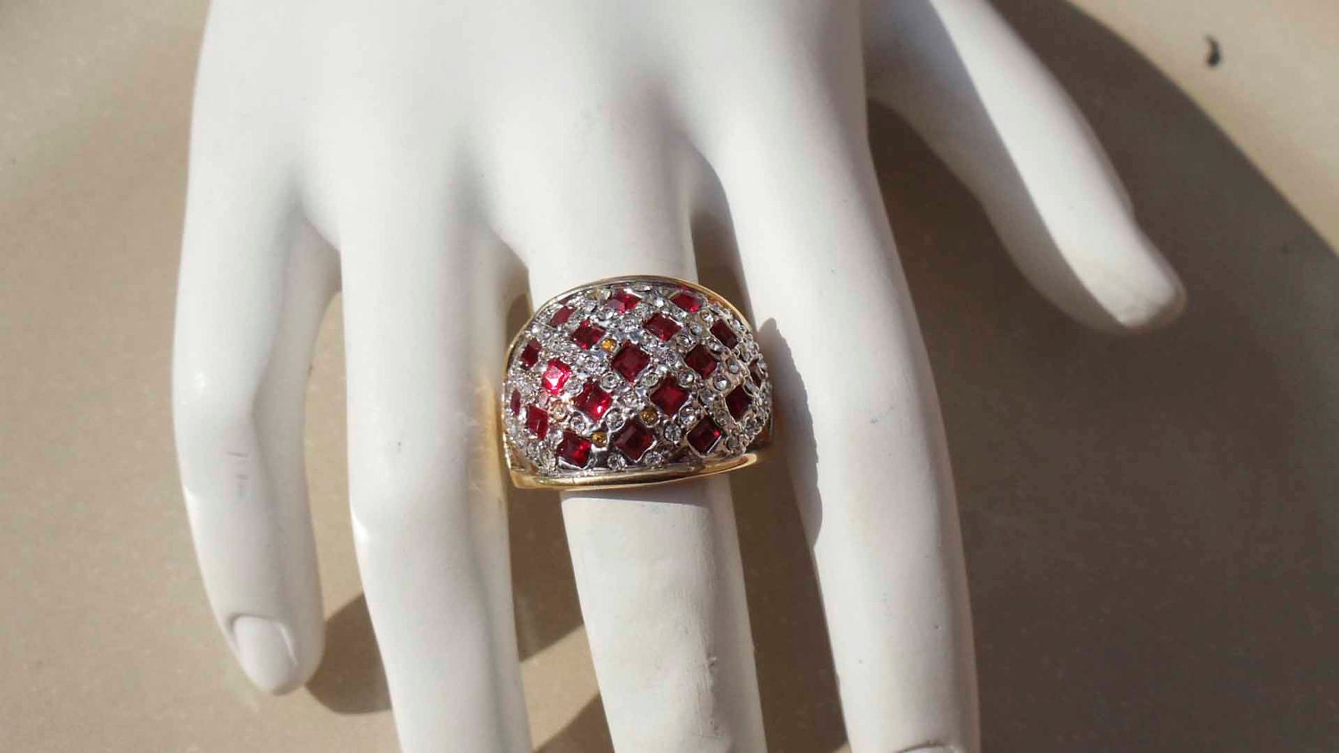 Summer Sale Ruby gold cocktail ring Vintage size 5