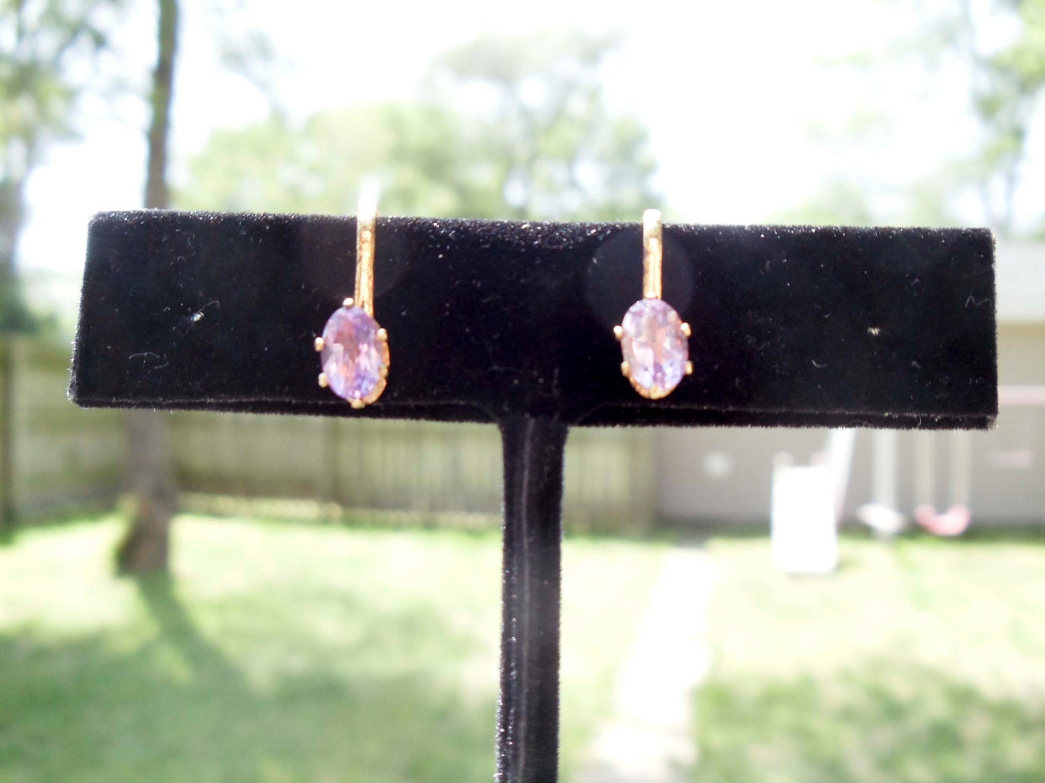 Vintage gold amethyst ring matching earrings