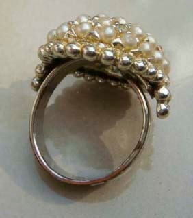 Vintage pearl cluster and rhinestone cocktail ring
