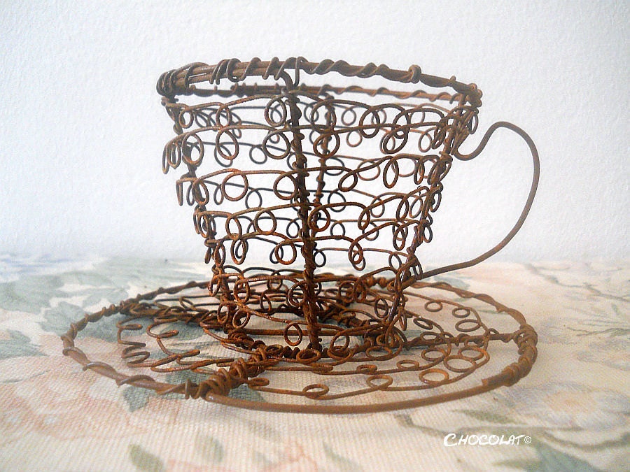 High Tea Wire Cup, made from recycled wire, urban design, beautiful as a sculpture or as a plant holder - chocolatnegrodesign