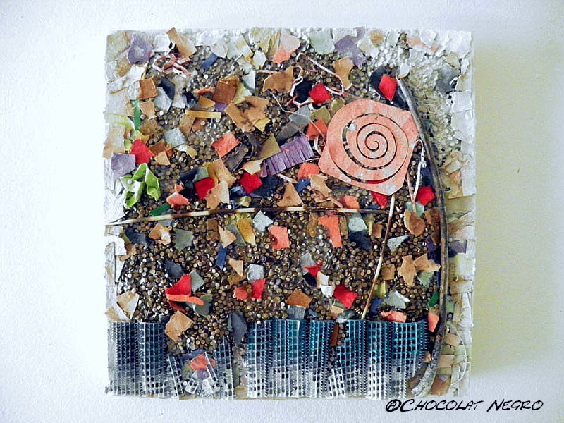 The Flower Behind The Blue Fence  - Original Painting - Recycled Art - Mixed Media Art - South Africa 30 cm x 30 cm