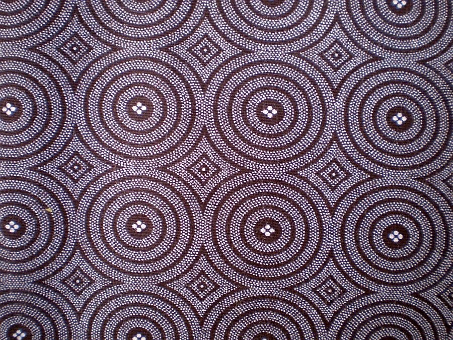 Brown Retro Circle and Vichy Karo - Original South African ShweShwe Designer  Fabric - 100 % Cotton