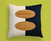 Indigo Denim and Cork Modern Decorative Pillow 12 x 12 inches